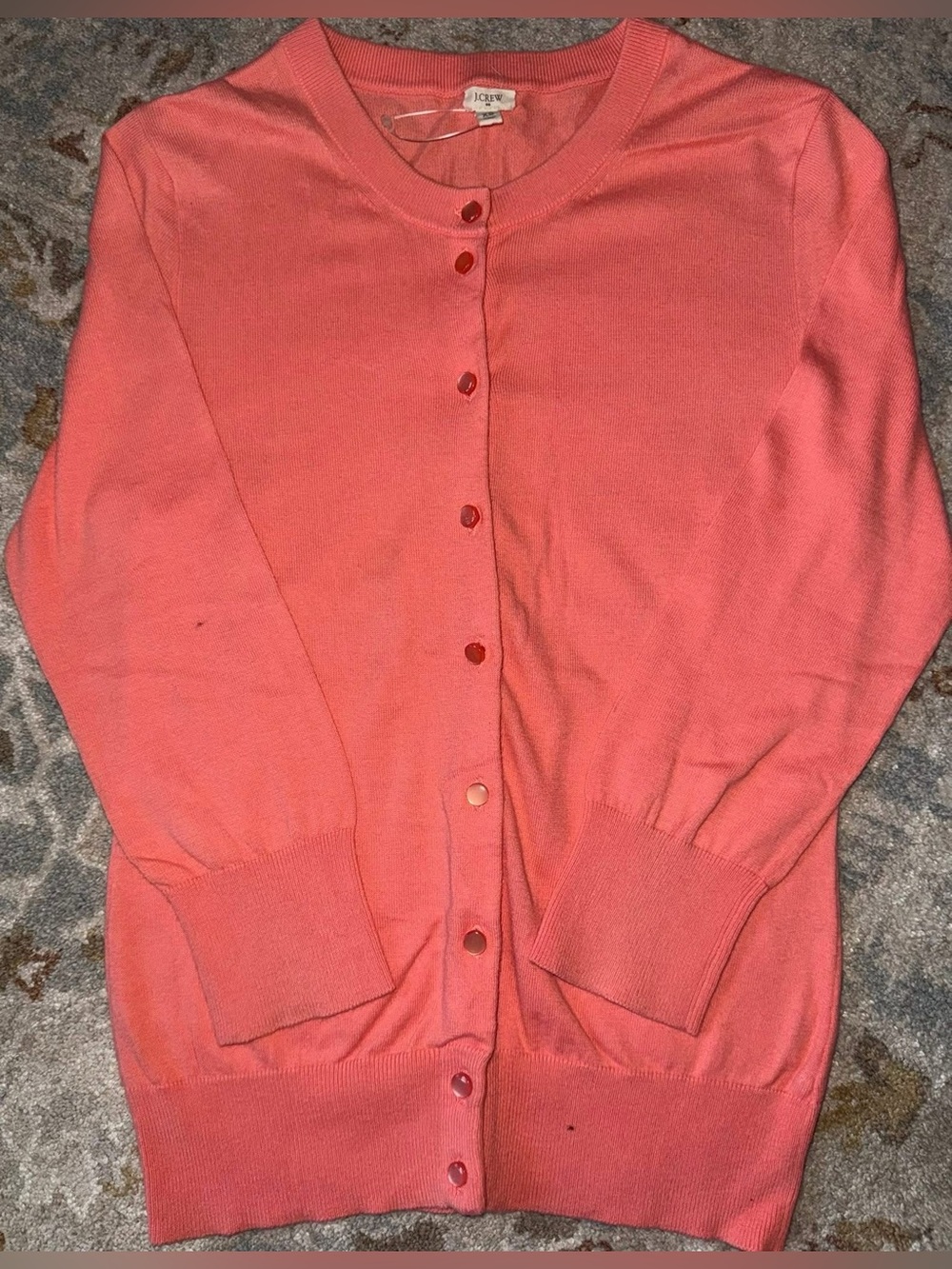 J. Crew Coral Crewneck Button-Front Cardigan